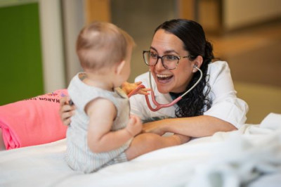 Dr. Mariana Lanata, Marshall Health Pediatric Infectious Disease Specialist, spends time putting patients at ease at Hoops Family Children's Hospital.